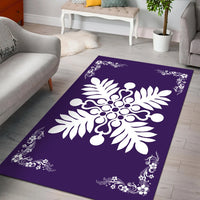 Hawaiian Quilt Maui Plant And Hibiscus Pattern Area Rug - White Purple - AH - Polynesian Pride
