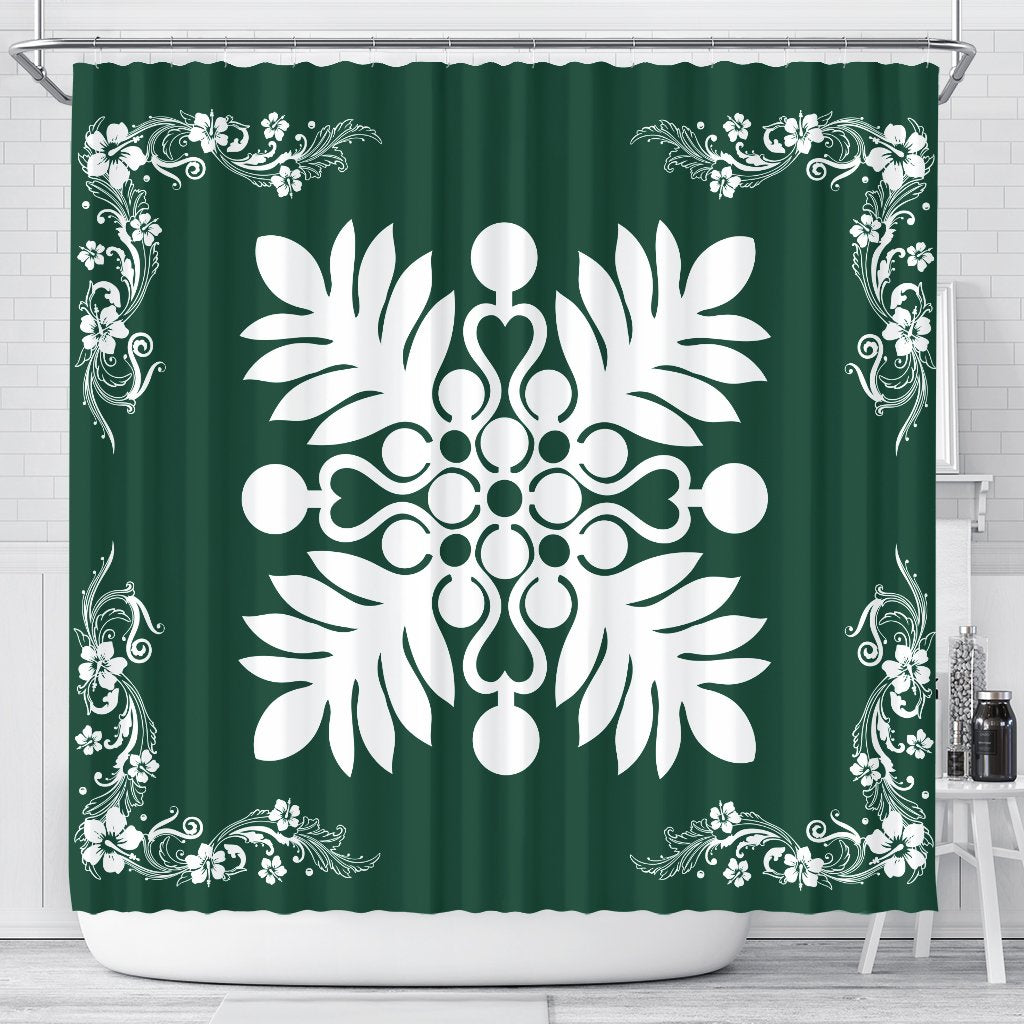 Hawaiian Quilt Maui Plant And Hibiscus Shower Curtain - White Sacramento - AH 177 x 172 (cm) White - Polynesian Pride