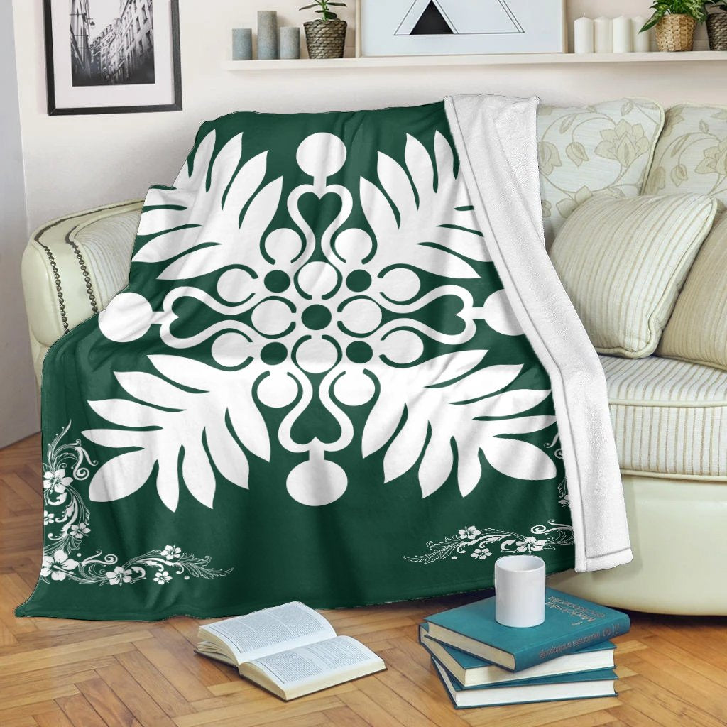 Hawaiian Quilt Maui Plant And Hibiscus Premium Blanket - White Sacramento - AH White - Polynesian Pride