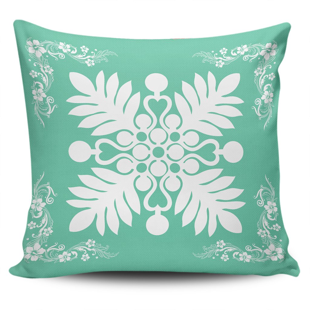 Hawaiian Quilt Maui Plant And Hibiscus Pattern Pillow Covers - White Seafoarm - AH One Size White - Polynesian Pride