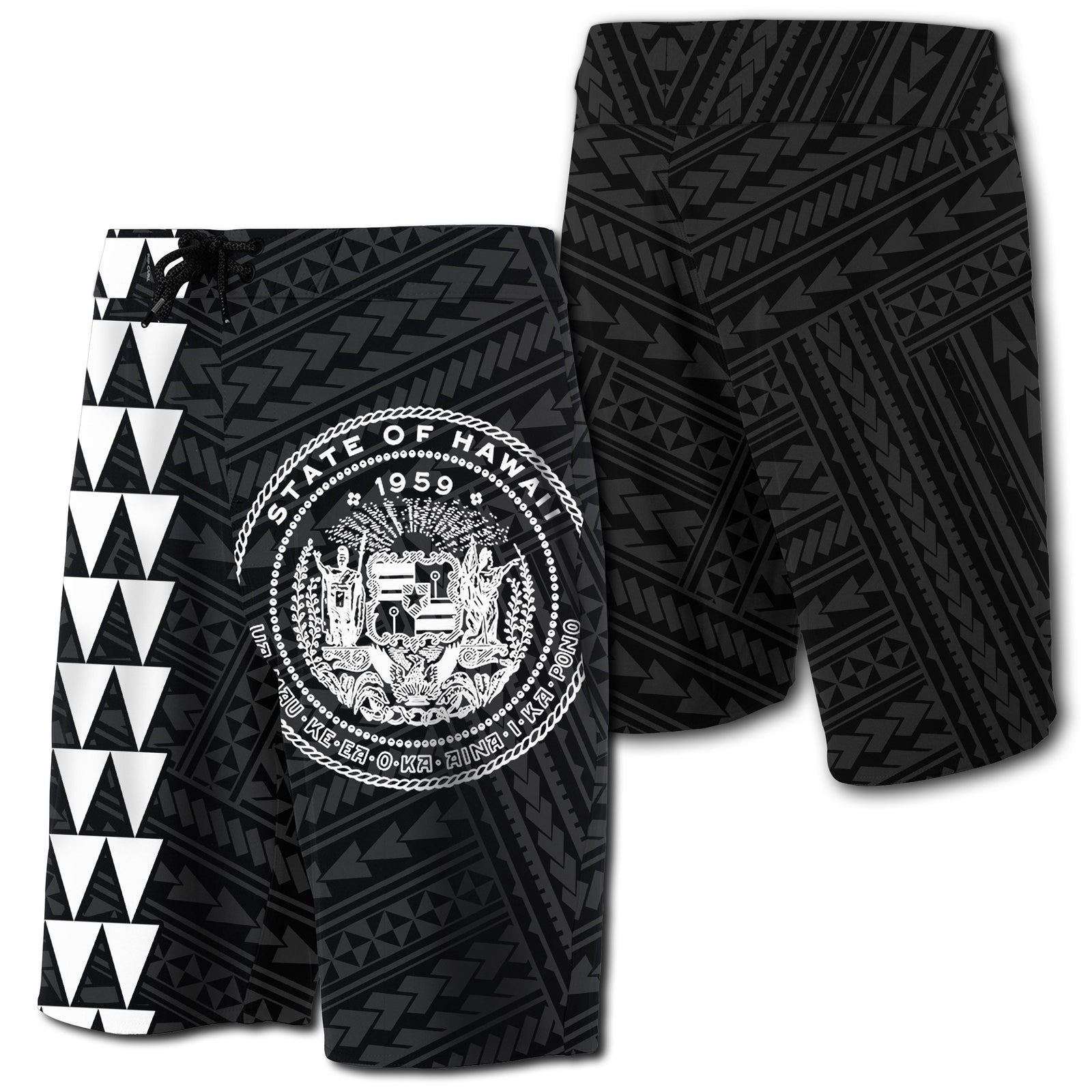 Hawaii Kakau Polynesian Coat Of Arms Board Shorts - White Men White - Polynesian Pride