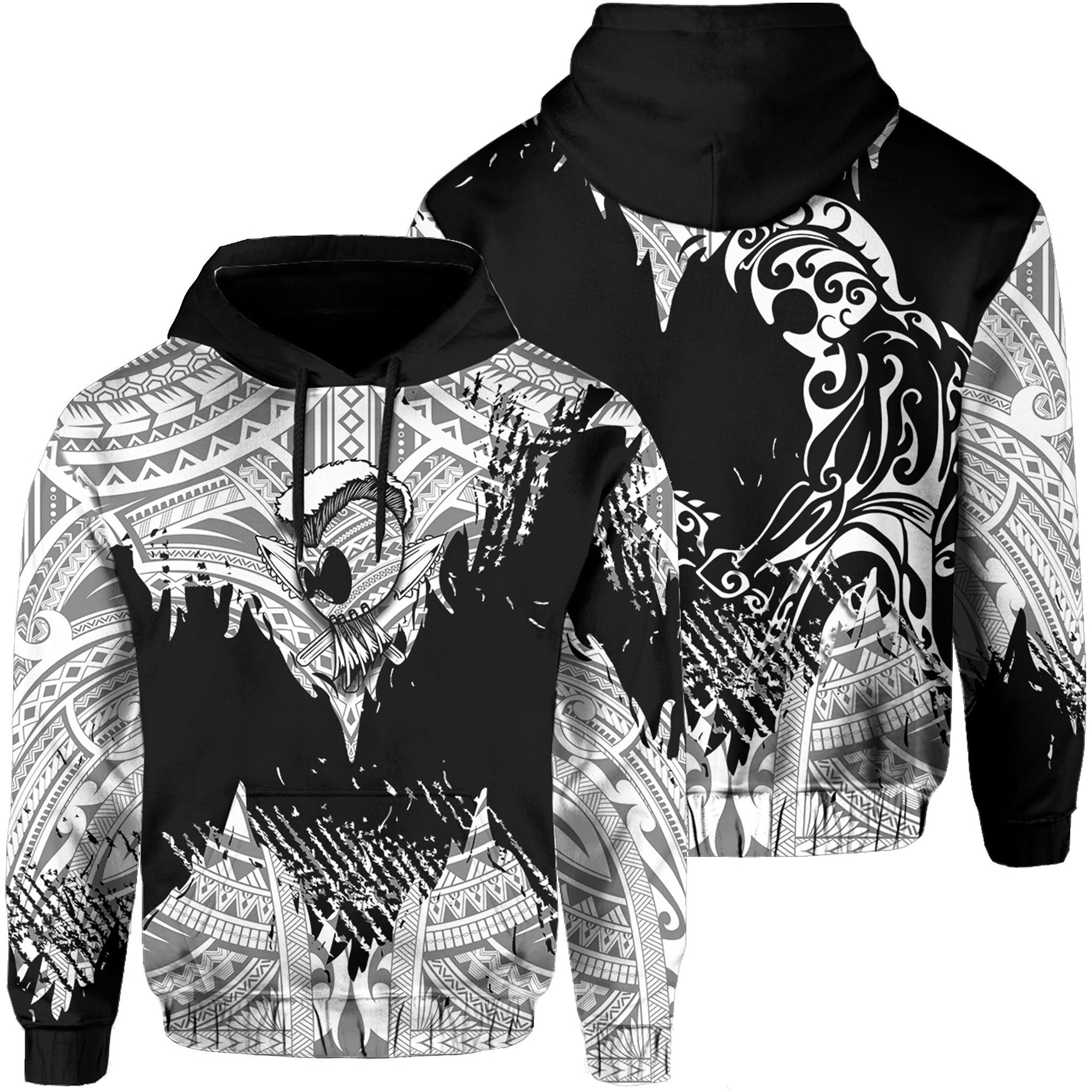 Hawaii Polynesian Hoodie Warrior Ikaika Benjamin Style White Unisex Black - Polynesian Pride