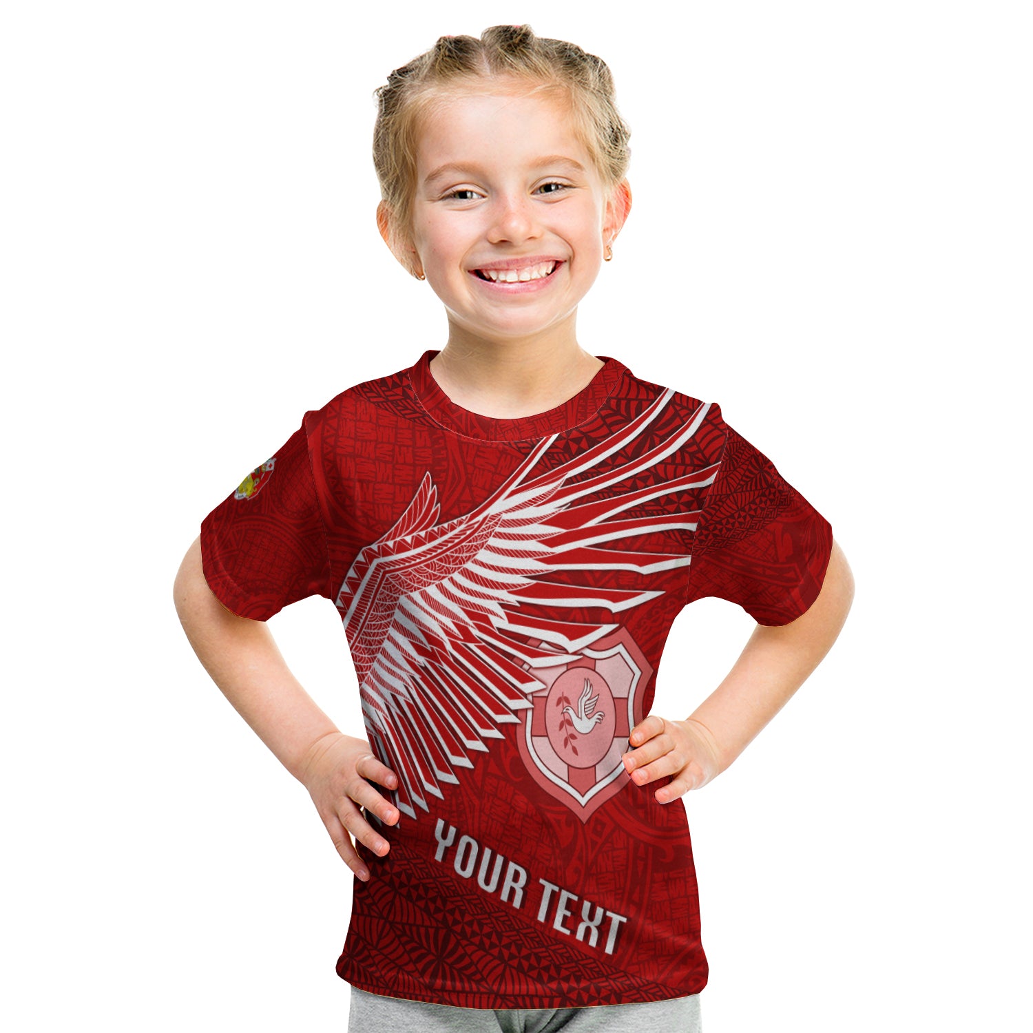 (Custom Personalize) Tonga Rugby Kid T Shirt Ikale Tahi Soaring Wings LT7 - Polynesian Pride