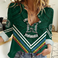Personalised Hawaii Rainbow Warriors Women Casual Shirt Simple Style LT7 Female Deep Green - Polynesian Pride