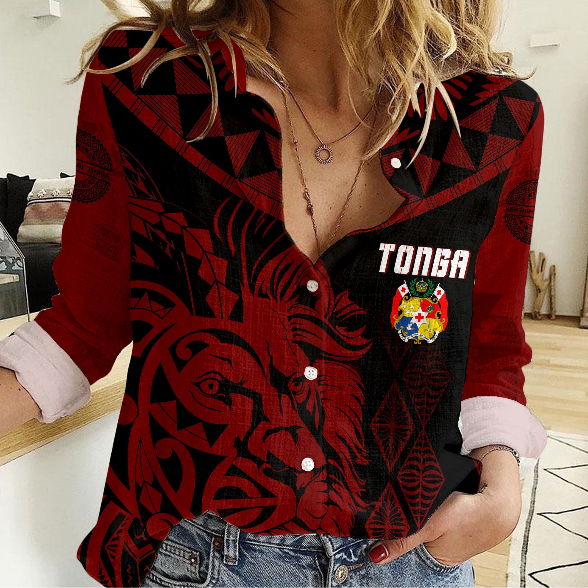 Tonga Personalised Women Casual Shirt Emancipation Day Lion Style - Black LT7 Female Black - Polynesian Pride