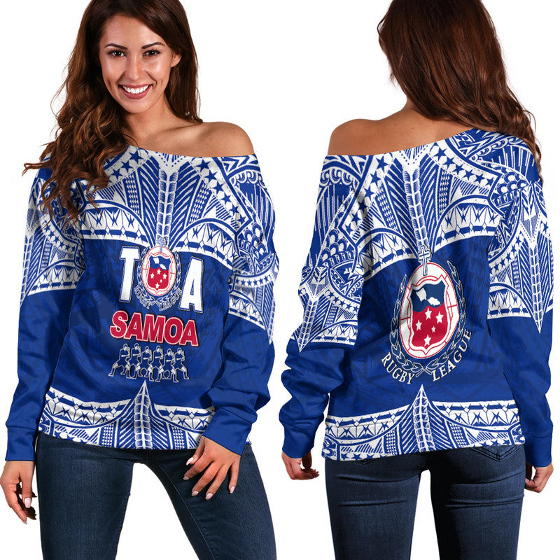 Toa Samoa Rugby Women Off Shoulder Sweater Siva Tau LT6 - Polynesian Pride
