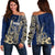 Guam Fish Hook Off Shoulder Sweater Blue Style LT6 - Polynesian Pride