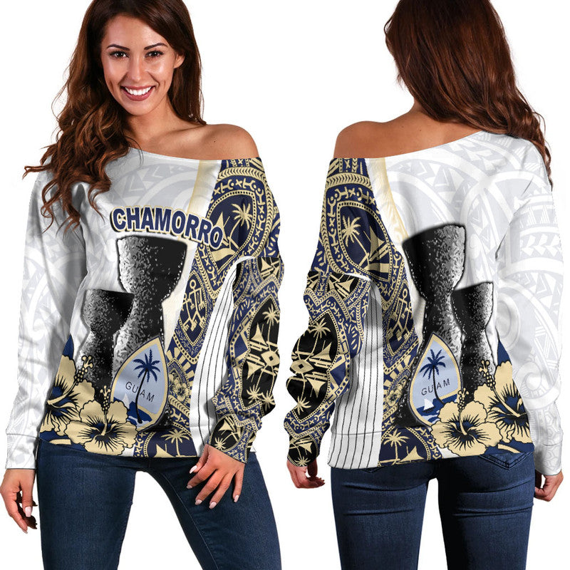 Guam Chamorro Off Shoulder Sweater White Style LT6 Women white - Polynesian Pride