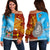 Fiji And Rotuma Tapa Pattern Women Off Shoulder Sweater Together LT8 Women Blue - Polynesian Pride