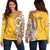 (Kaopuiki - Kaikaina) Mililani High School Women Off Shoulder Sweater Tribal Kakau LT8 Women Gold - Polynesian Pride