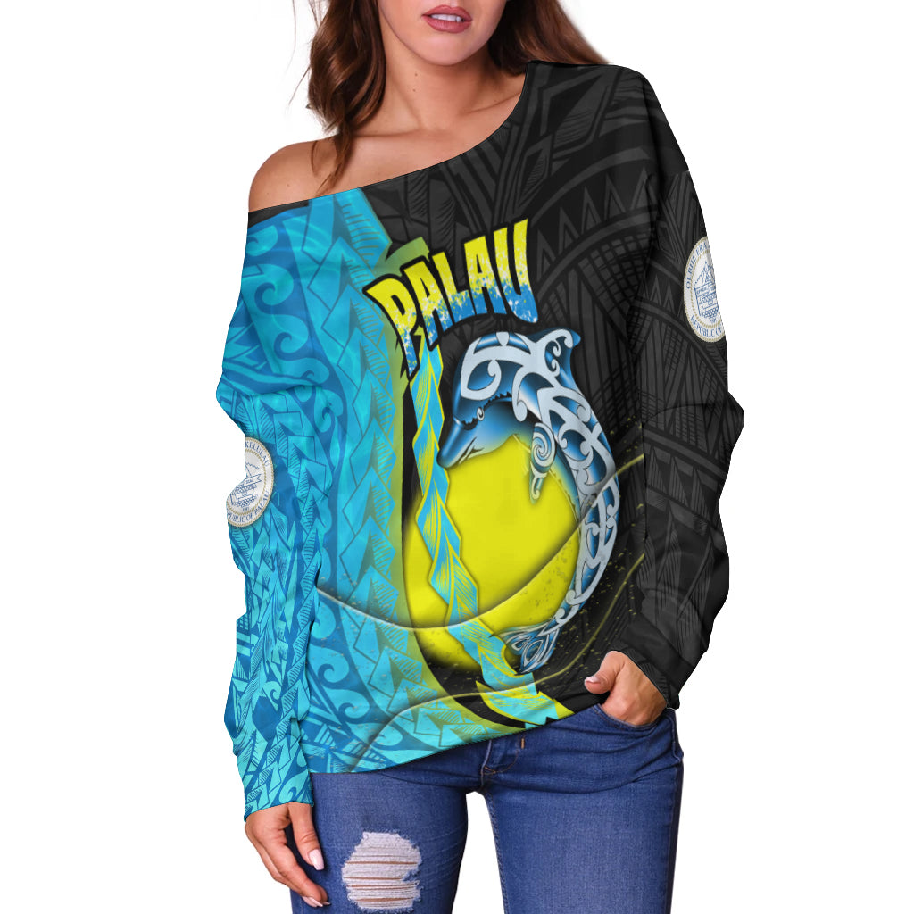 Palau Independence Day Women's Off Shoulder Sweater Special Style LT16 Blue - Polynesian Pride
