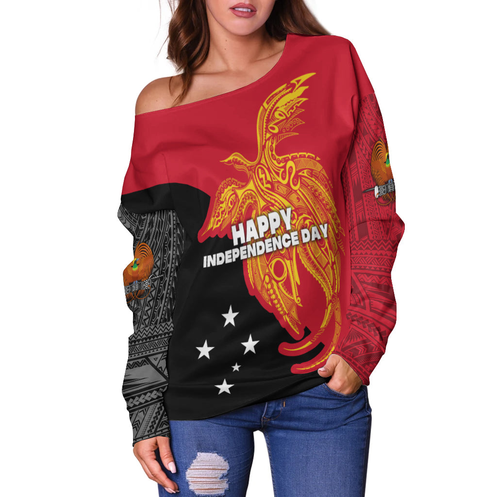 Papua New Guinea Off Shoulder Sweater Independence Day Flag Style LT16 - Polynesian Pride
