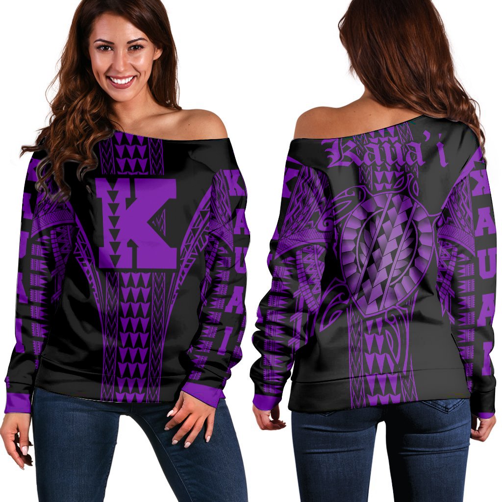 Kauai Island Polynesian Women's Off Shoulder Sweater - Comely Style - AH Purple - Polynesian Pride