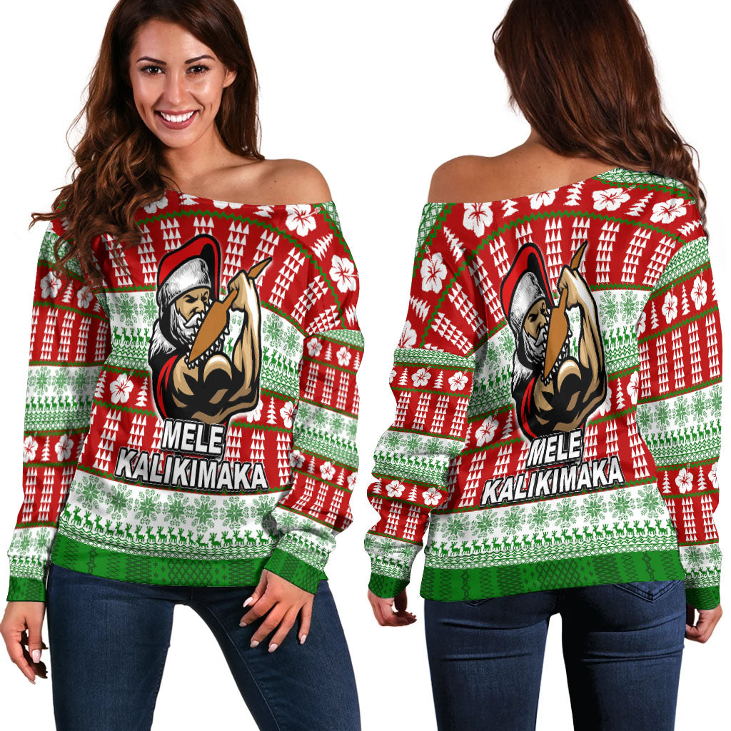 Hawaiian Santa Claus Warrior Women Off Shoulder Sweater Christmas LT6 - Polynesian Pride