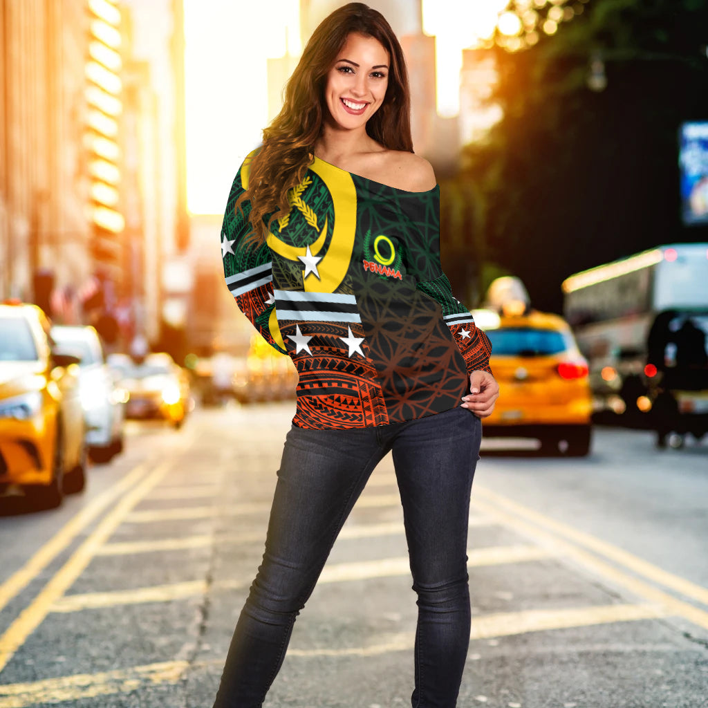 (Custom Personalised) Penama Province Wome's Off Shoulder Sweater Polynesian Patterns Mix Sand Drawing LT6 - Polynesian Pride