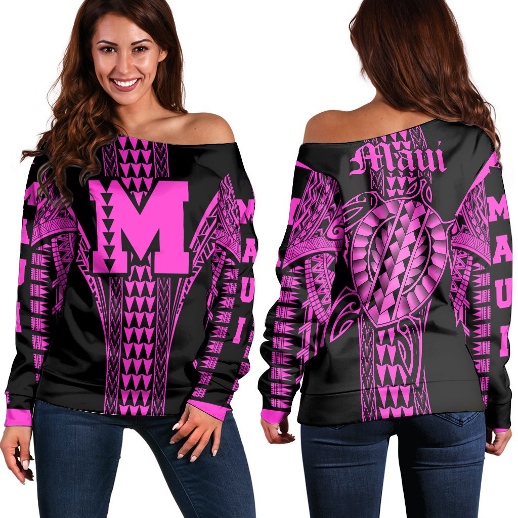 Maui Island Polynesian Women's Off Shoulder Sweater - Comely Style - AH Pink - Polynesian Pride