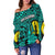 New Caledonia Women's Off Shoulder Sweatshirt Turquoise Color LT6 - Polynesian Pride