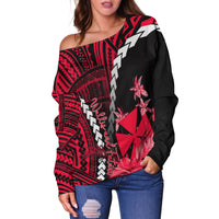 Wallis and Futuna Women's Off Shoulder Sweater Polynesian Style Red Color LT6 - Polynesian Pride
