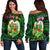 American Samoa Women's Off Shoulder Sweater - The Love Of Blue Crowned Lory Green - Polynesian Pride