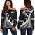 (Custom Personalised) New Zealand Rugby Maori Women Off Shoulder Sweater Silver Fern Koru Vibes - Black LT8 - Polynesian Pride