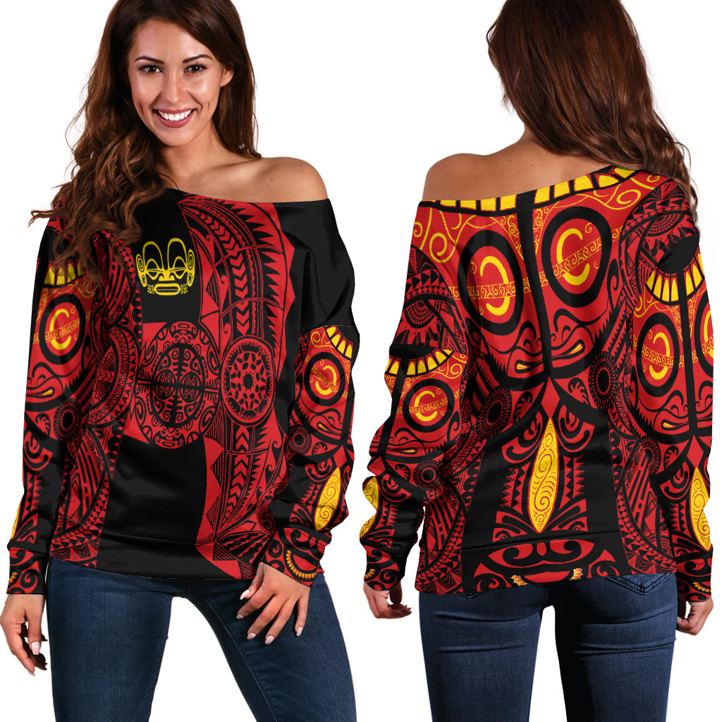 Marquesas Islands Women Off Shoulder Marquesan Tattoo Original Style - Red LT8 - Polynesian Pride