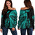 (Custom Personalised) New Zealand Haka Rugby Maori Women Off Shoulder Sweater Silver Fern Vibes - Turquoise LT8 - Polynesian Pride