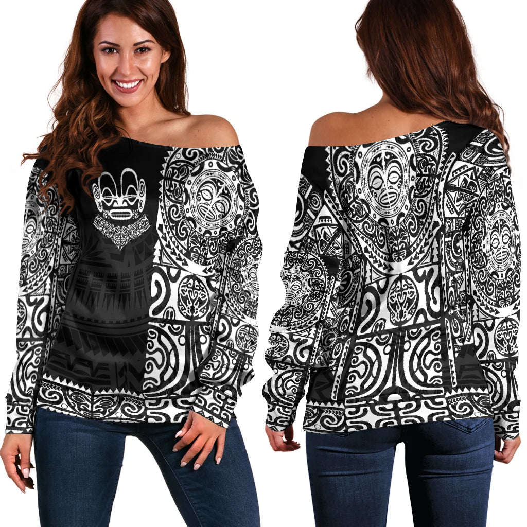 Marquesas Islands Women Off Shoulder Marquesan Tattoo Unique Style - Black LT8 - Polynesian Pride