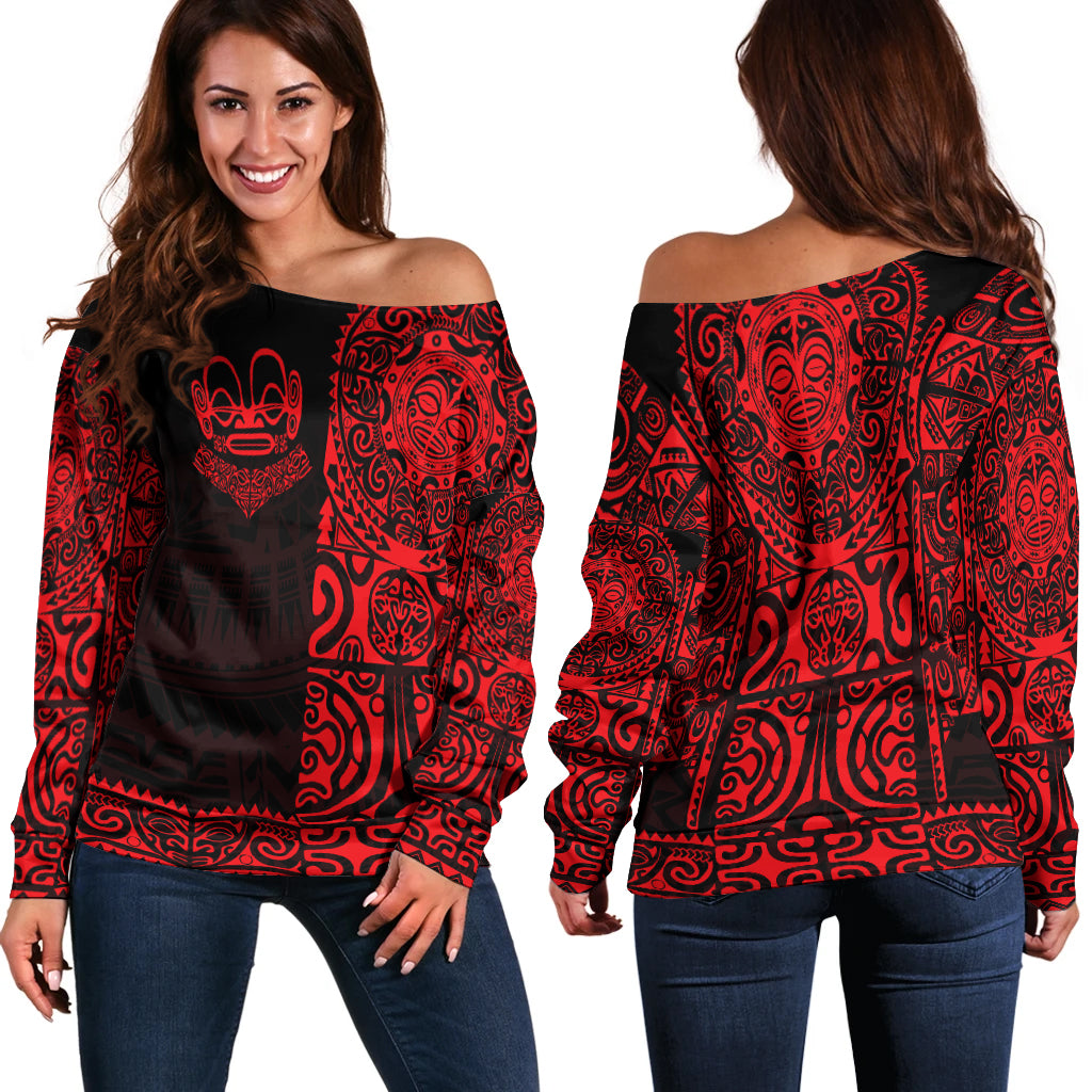 Marquesas Islands Women Off Shoulder Marquesan Tattoo Unique Style - Red LT8 - Polynesian Pride