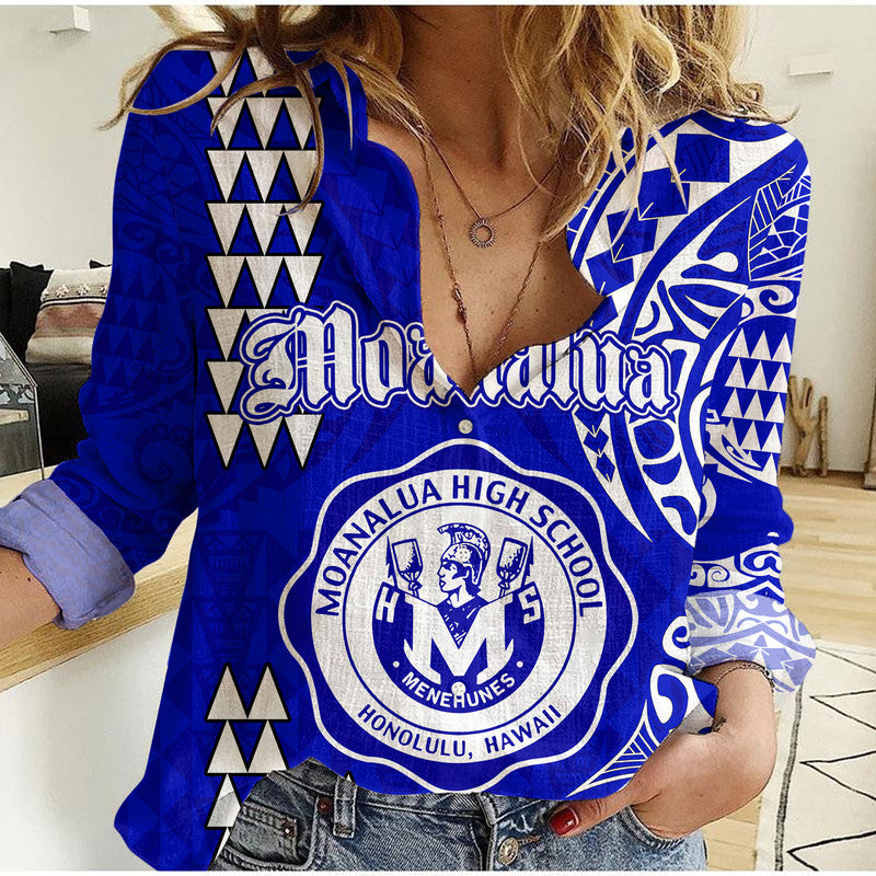 Hawaii Moanalua High School Women Casual Tribal Kakau LT9 Female Blue - Polynesian Pride