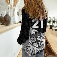 (Custom Text And Number) Fiji Rugby Sevens Women Casual Shirt Tapa Palm Tree and Fijian Coat of Arms LT9 - Polynesian Pride