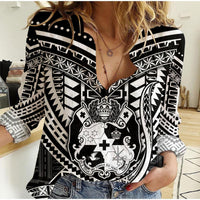 (Custom Personalised) Tonga Coat of Arms Women Casual Shirt LT9 Female Black - Polynesian Pride
