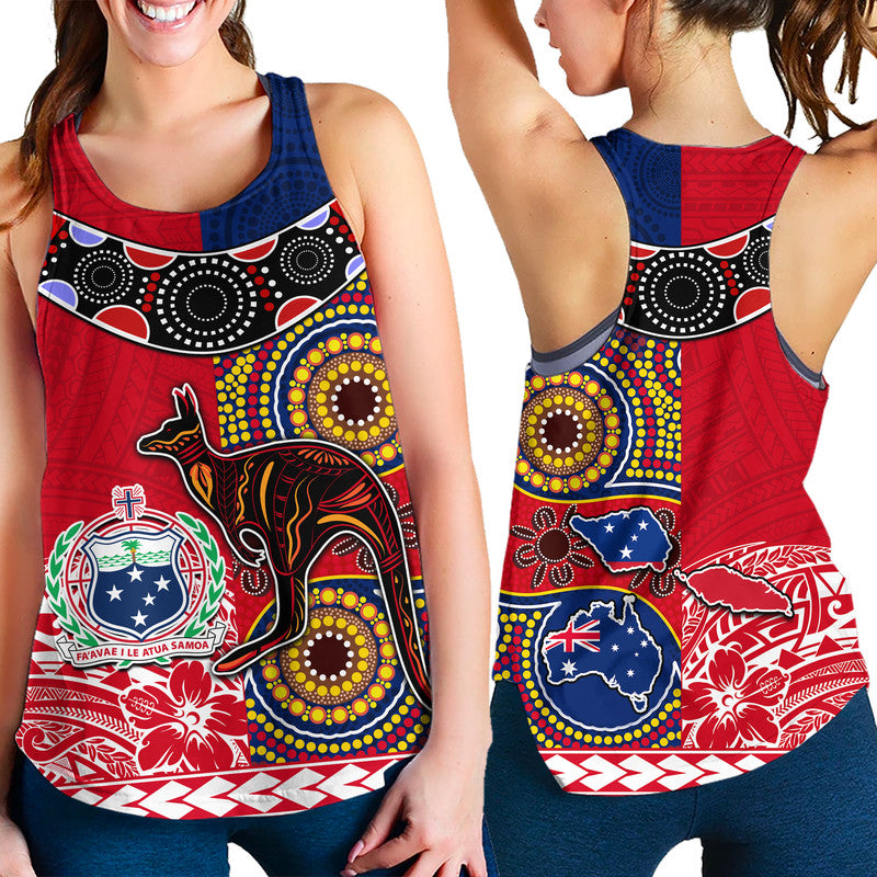 Australia Aboriginal and Samoa Polynesian Women Racerback Tank Boomerang LT9 Red - Polynesian Pride