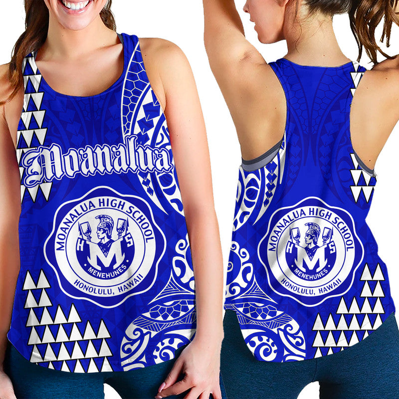 Hawaii Moanalua High School Women Racerback Tank Tribal Kakau LT9 Blue - Polynesian Pride