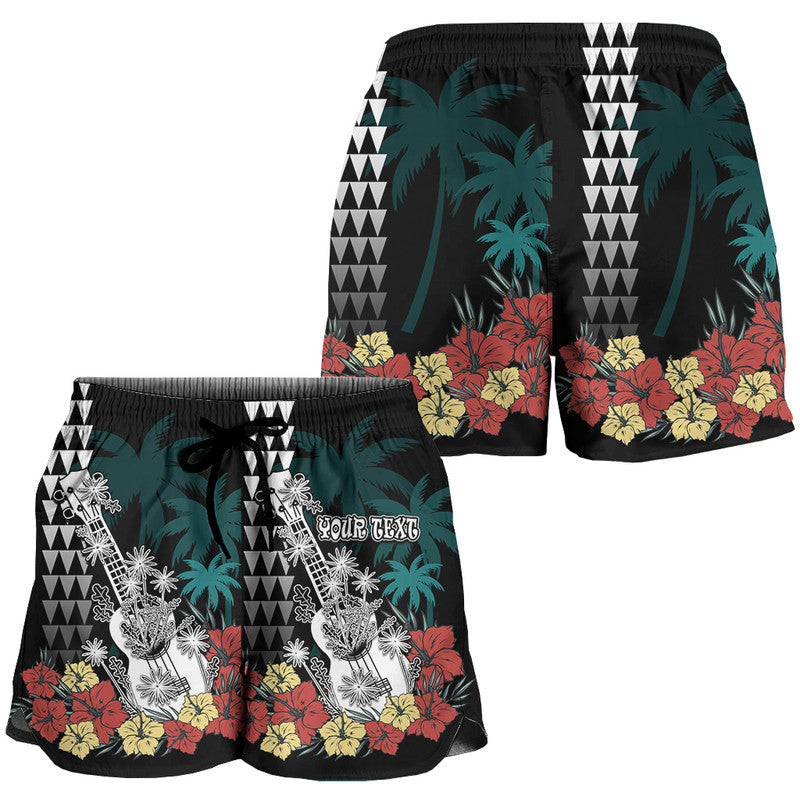 (Custom Personalised) Hawaii Ukulele Mix Hibiscus and Coconut Tree Women Short Aloha Vintage Black Version LT9 Black - Polynesian Pride