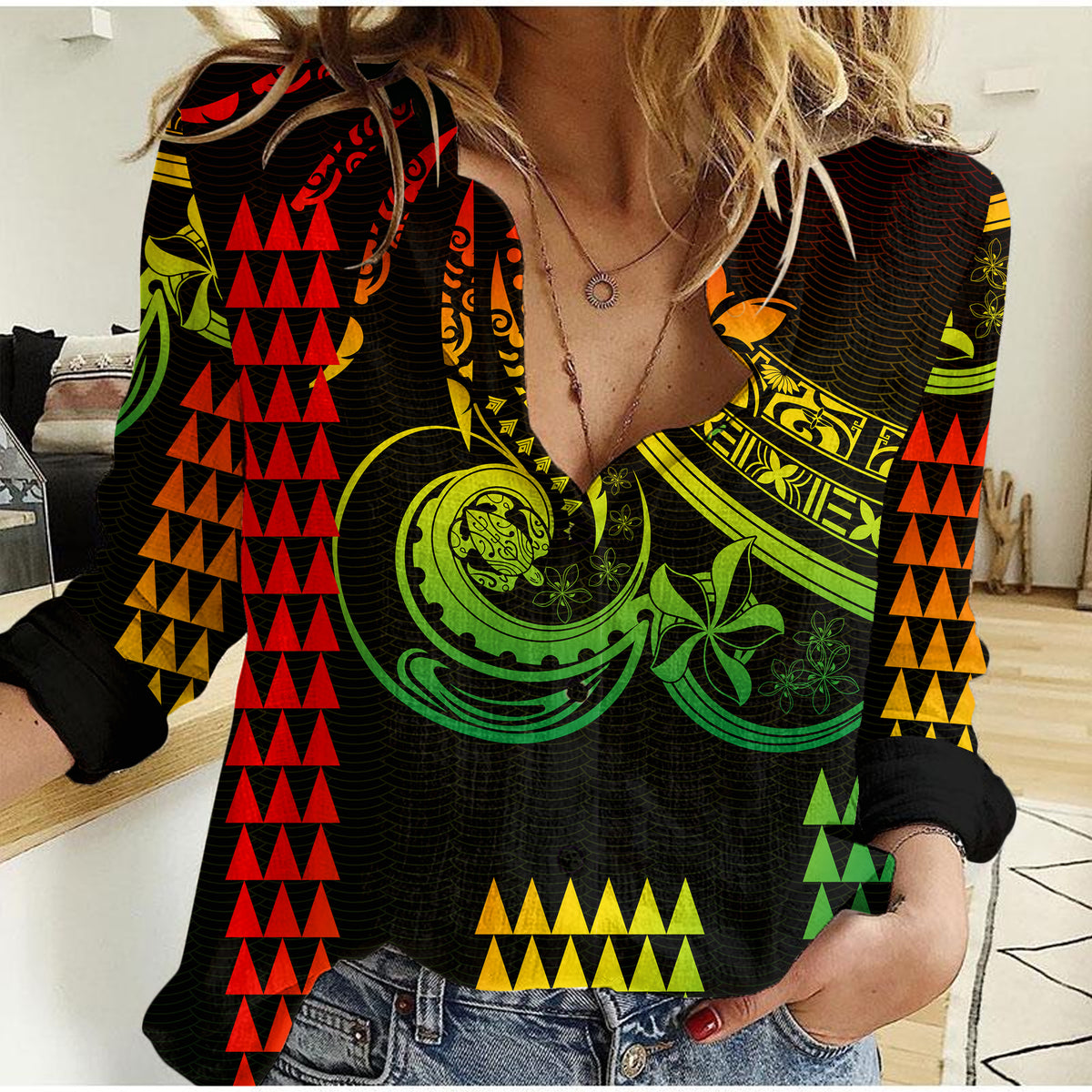 Kakau Hawaiian Polynesian Casual Shirt Reggae LT6 Female Reggae - Polynesian Pride