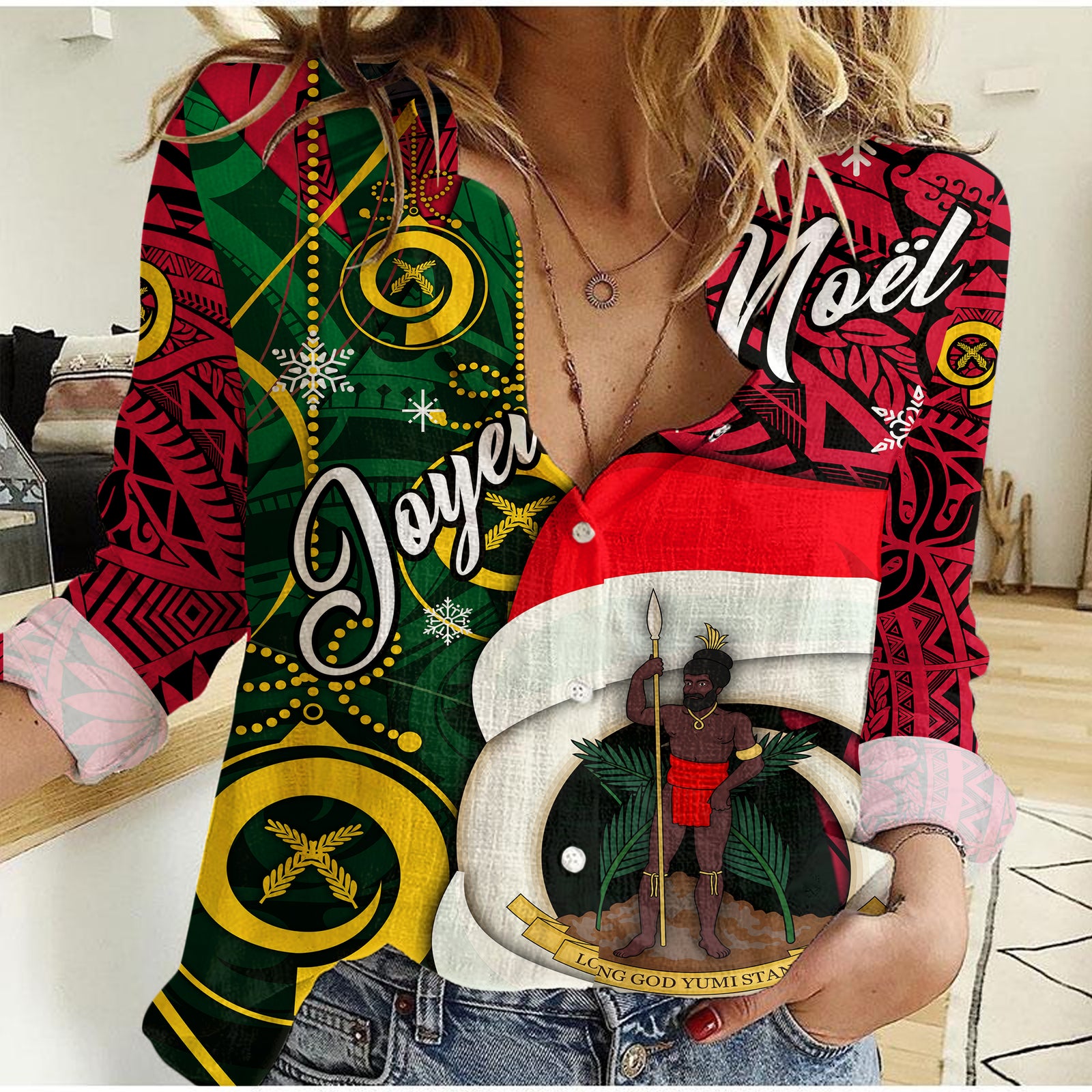 Vanuatu Christmas - Joyeux Nol Santas God Yumi Women Casual Shirt - LT2 Female Purple - Polynesian Pride