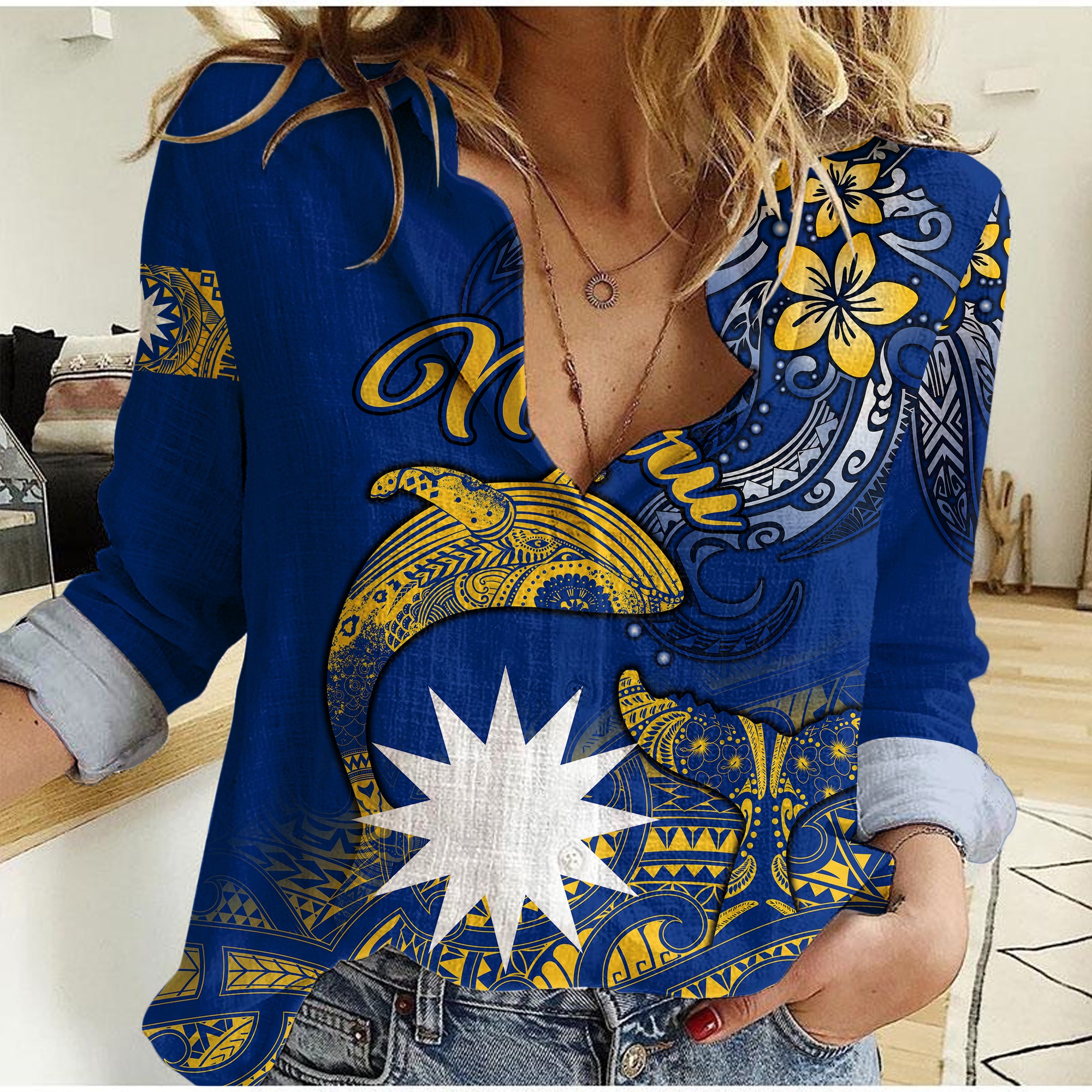 Nauru Independence - The Way Of Water Women Casual Shirt - LT2 Female BLUE - Polynesian Pride