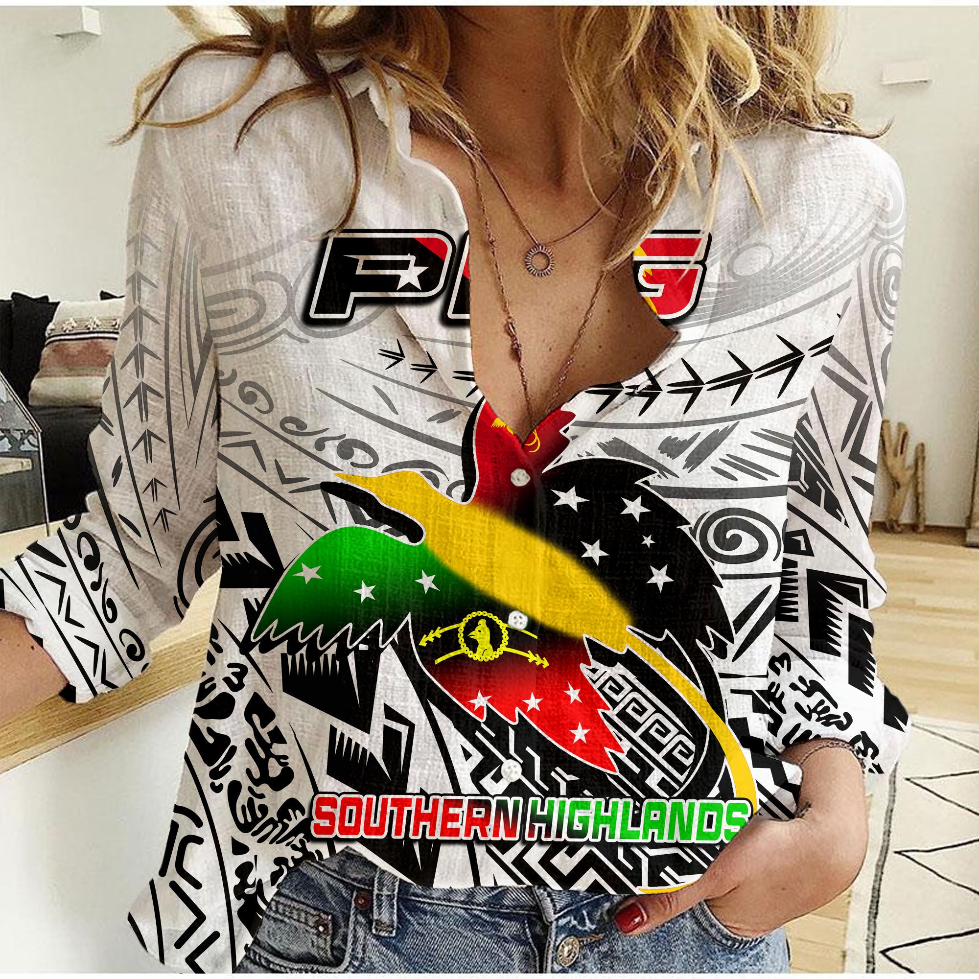 Papua New Guinea And Southern Highlands Province Casual Shirt LT6 Female White - Polynesian Pride