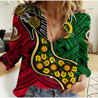 (Custom Personalised) Vanuatu Mix Aboriginal Casual Shirt LT6 Female Red - Polynesian Pride