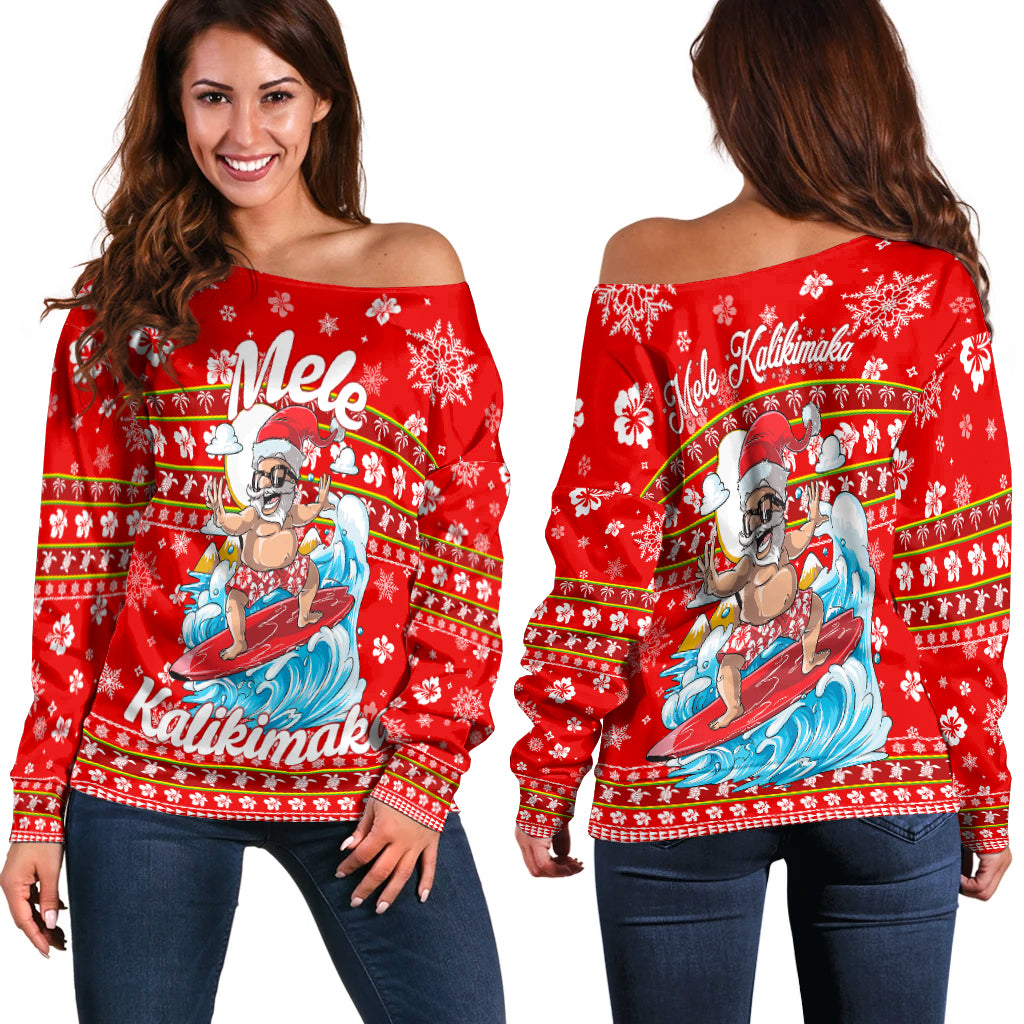 Hawaii Christmas Santas Surf Mele Kalikimaka Women Off Shoulder Sweater - LT2 - Polynesian Pride