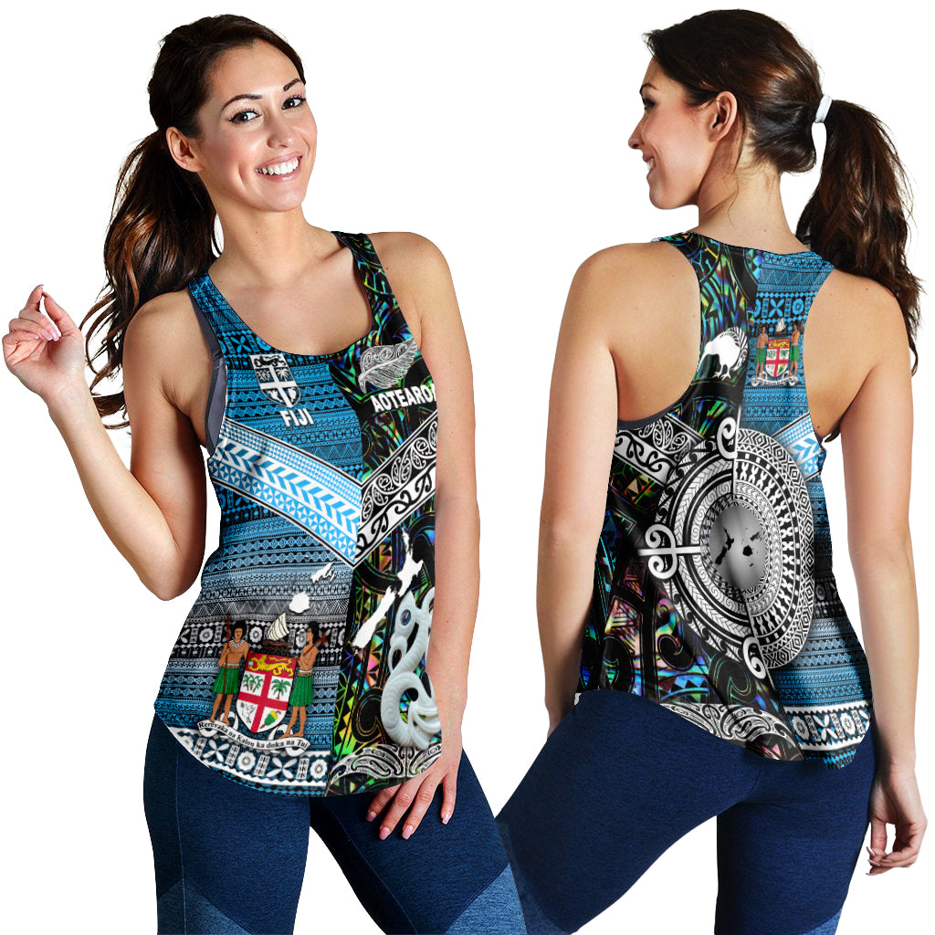 New Zealand Maori Aotearoa Fiji Tapa Together Women Racerback Tank - Paua Shell LT8 Green - Polynesian Pride