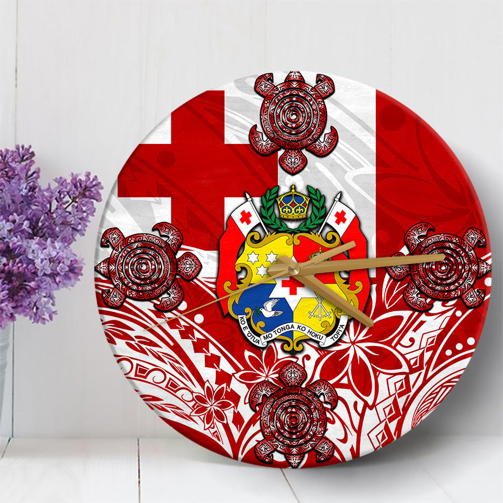 Tonga Wall Clock Flag With Turtle LT6 30 cm Red - Polynesian Pride