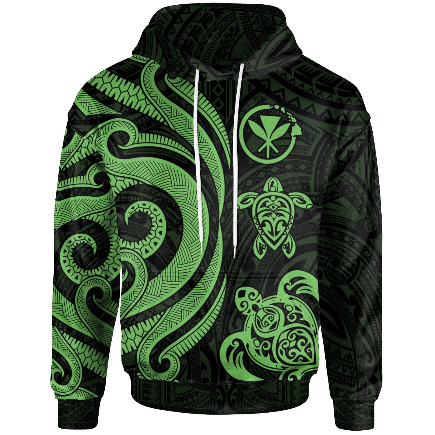 Polynesian Hawaii Hoodie Green Tentacle Turtle Unisex Green - Polynesian Pride