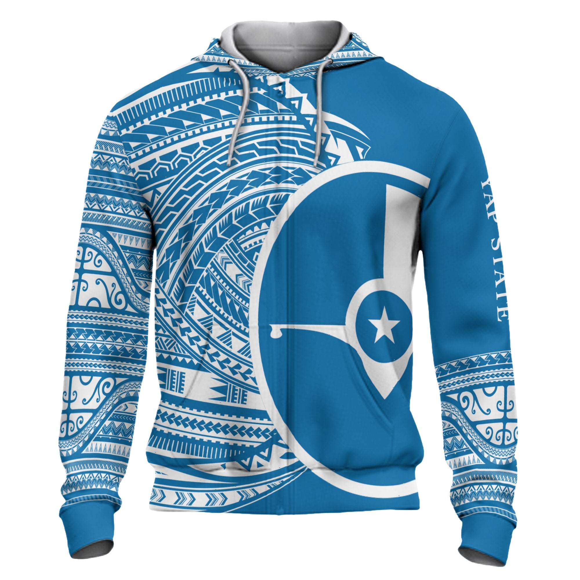 Yap Hoodie Micronesia Patterns With Coat of Arms Unisex Blue - Polynesian Pride