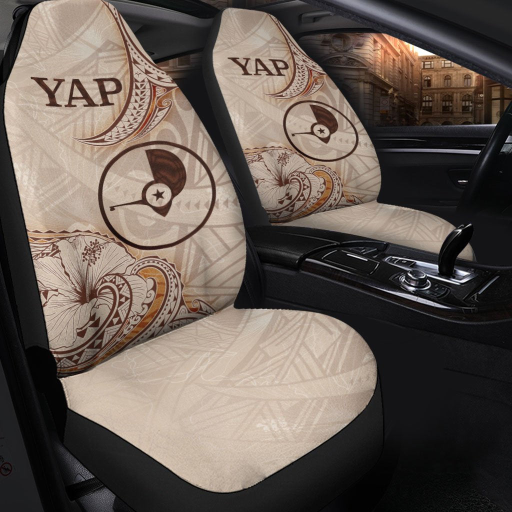 Yap Car Seat Cover - Hibiscus Flowers Vintage Style Universal Fit Art - Polynesian Pride