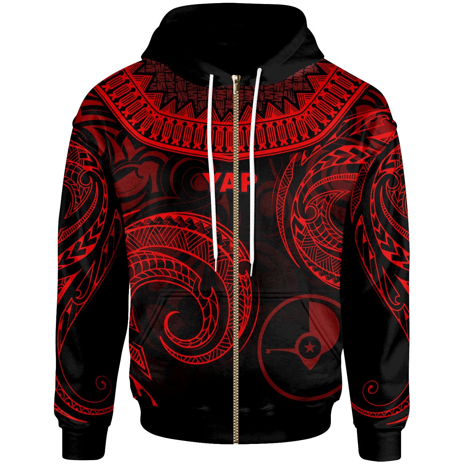 Yap Zip Hoodie Palm Leaf Texture Red Unisex Red - Polynesian Pride