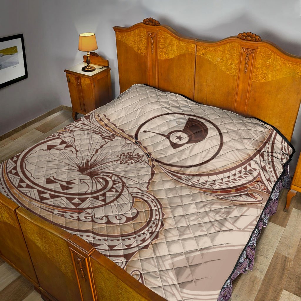 Yap State Premium Quilt - Hibiscus Flowers Vintage Style - Polynesian Pride