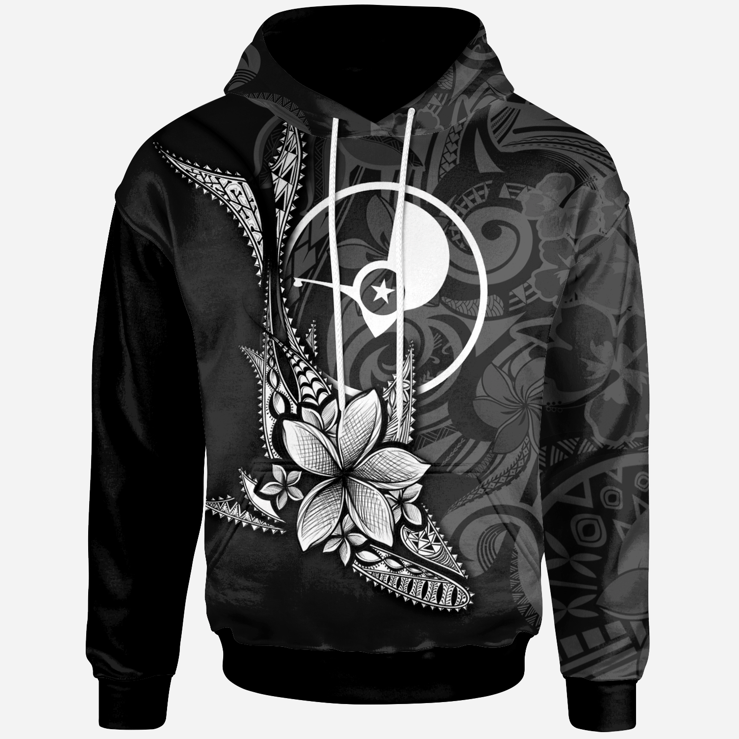 Yap State Hoodie Fish With Plumeria Flowers Style Unisex Black - Polynesian Pride