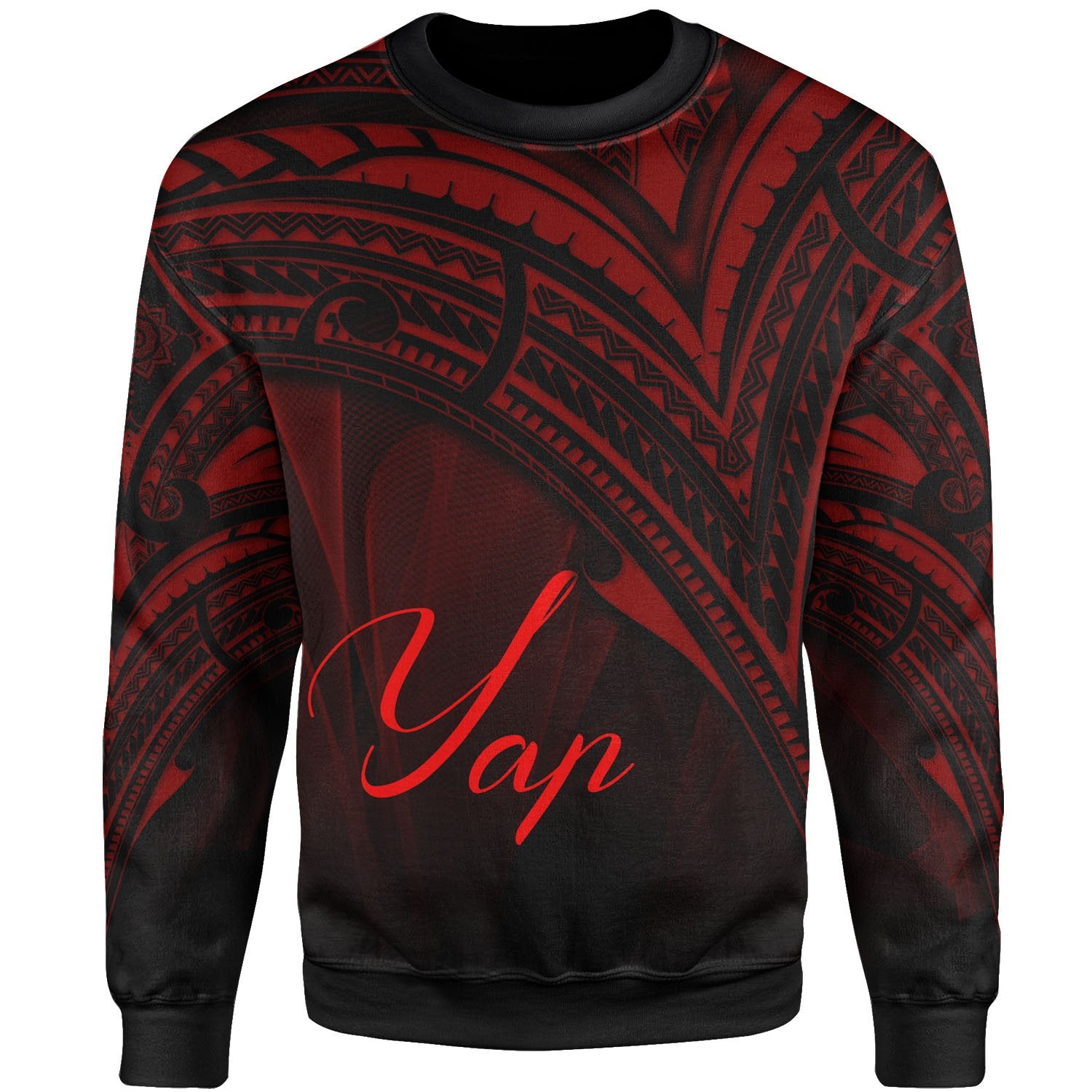 Yap State Sweatshirt - Cross Style Red Color Unisex Black - Polynesian Pride