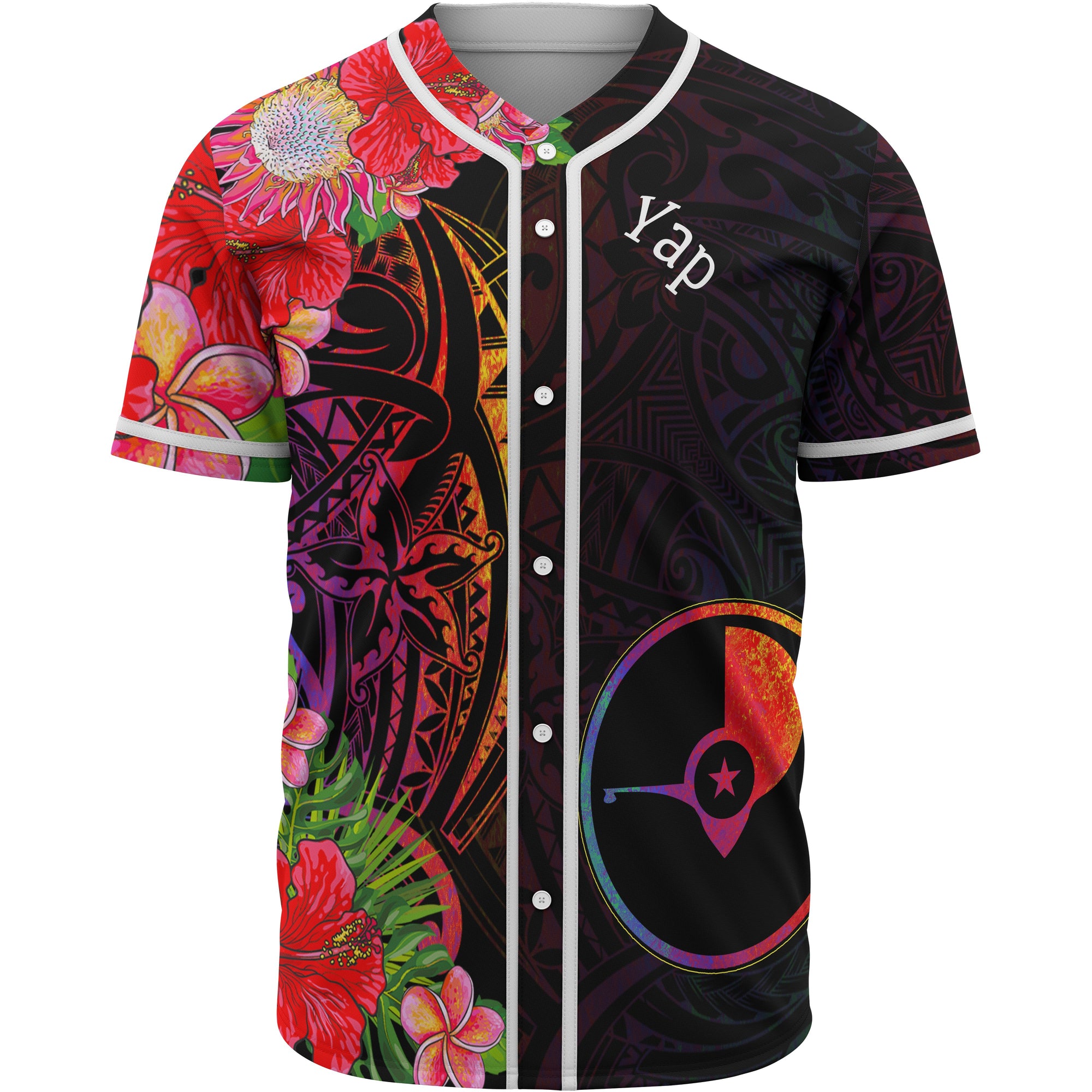 Yap State Baseball Shirt - Tropical Hippie Style Unisex Black - Polynesian Pride